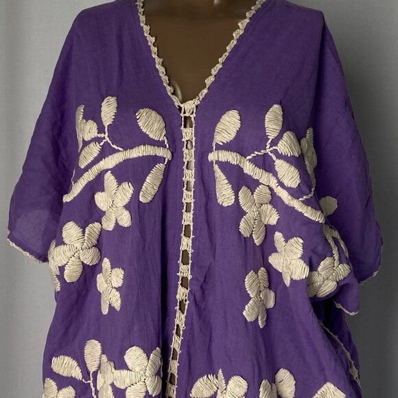 Mono New York Women's Ibiza Embroidered Kaftan Midi Dress One Size Assort Purple - Picture 7 of 8